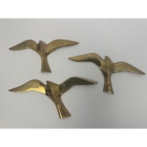 Lot of 3 Brass Flying Seagulls Birds Vintage Wall Hanging Mid Century Modern MCM